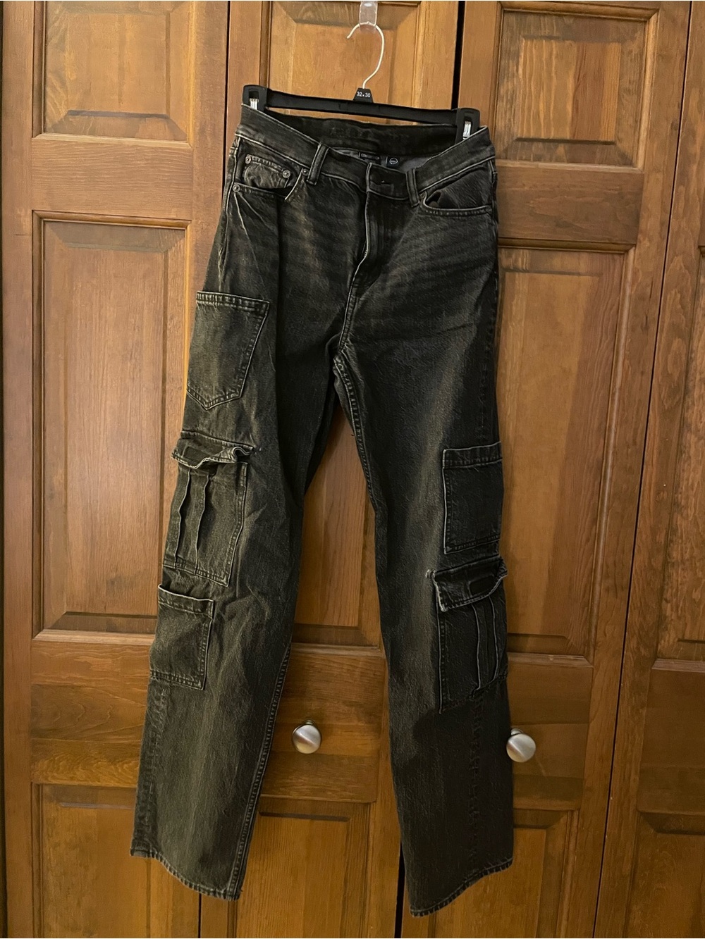 American Eagle Outfitters Washed Black Straight Leg Cargo Jeans